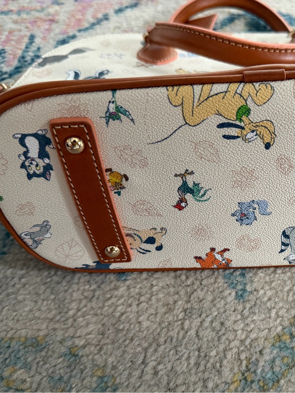 Dooney & Bourke Cream Disney Character Print Satchel with Brown Trim - Picture 3 of 8